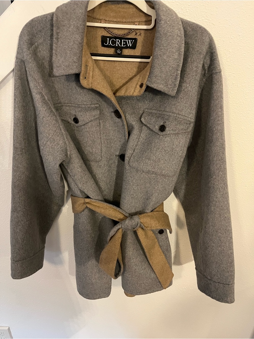 Super Soft J. Crew Reversible Belted Trench Coat in Gray and Tan